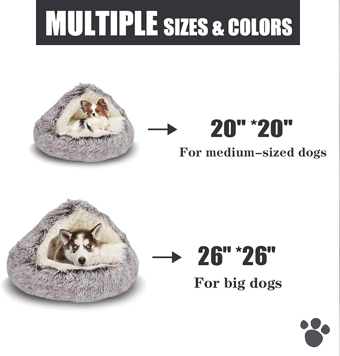 ShinHye Cat Bed Round Plush Fluffy Hooded Cat Bed Cave, Cozy - Image 8