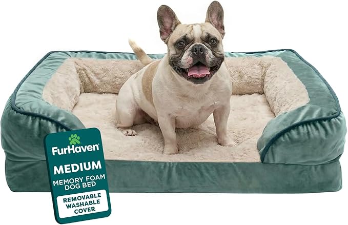 Furhaven Memory Foam Dog Bed for Medium/Small Dogs w/ Removable Bolsters & by FurHaven