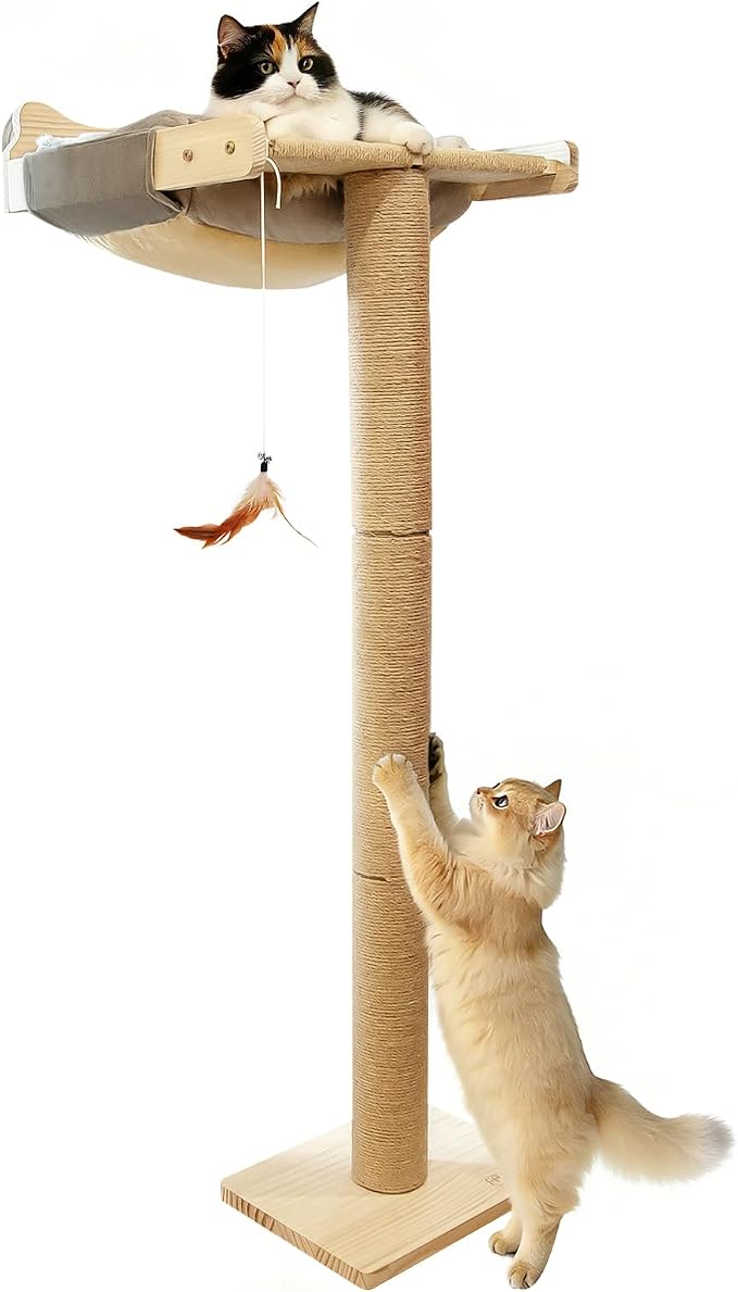 Cat Window Perch with Scratching Post, Bird Watching, Supports 45 lbs by Famifit
