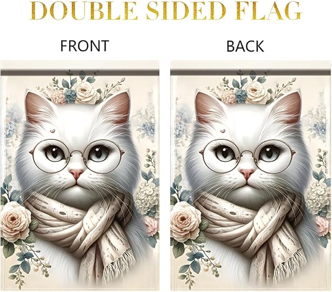 Cat Garden Flag 12x18 Inch Double Sided Outdoor Yard Banner White Cat - Image 3
