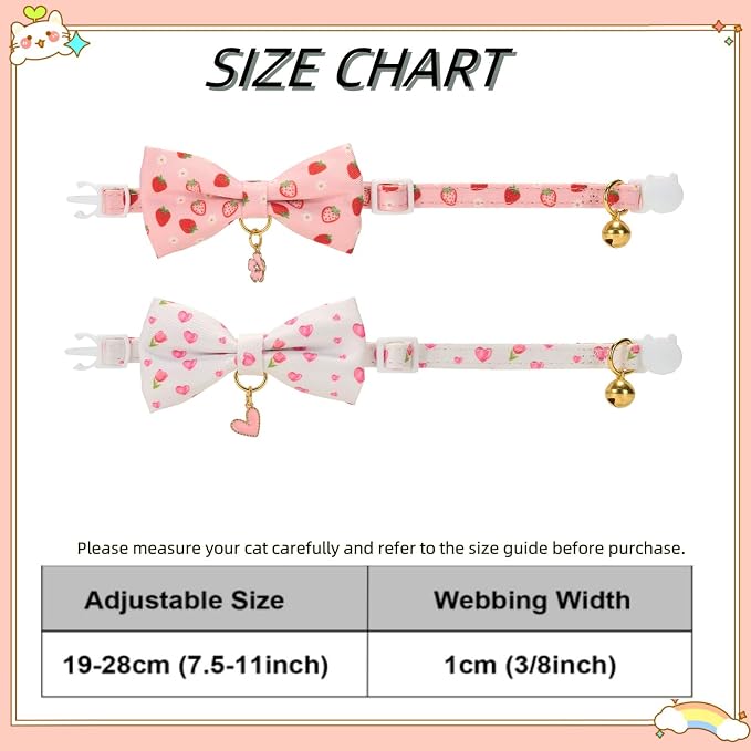 2 Pack Floral Cat Collars with Bow Tie and Bell Adjustable Breakaway Bowtie - Image 6