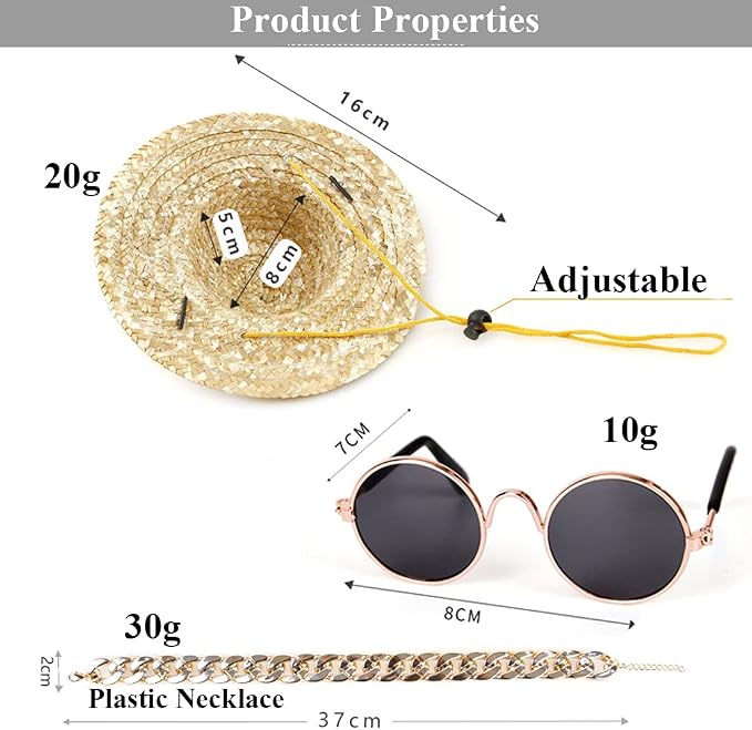 6 Pieces Pets Dog Cat Bowtie Pet Sunglasses and Summer Pet Straw Hat - Image 7