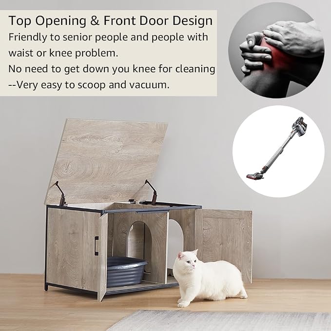 unipaws Top Opening Cat Litter Box Enclosure, Flip Top XL Extra Large Cat Box - Image 4