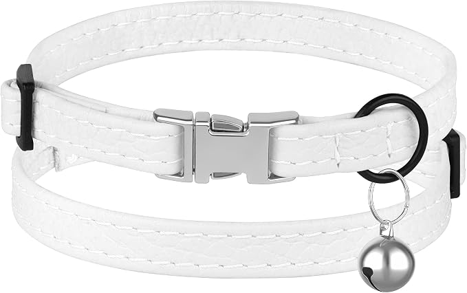 Leather Cat Collar with Buckle and Removable Bell - Image 2
