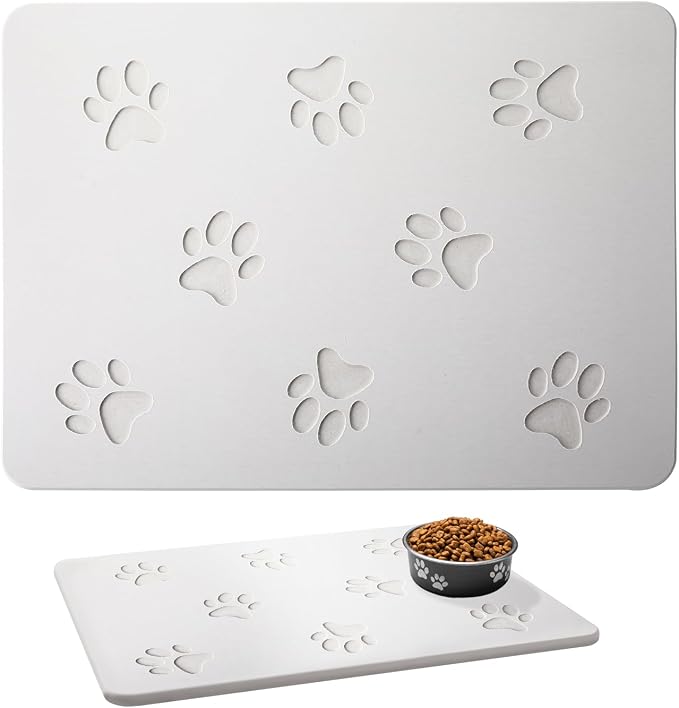 White Diatomaceous Earth Dog Bowl Mat | Non-Slip Pet Food & Water Mat | Square by Unknown