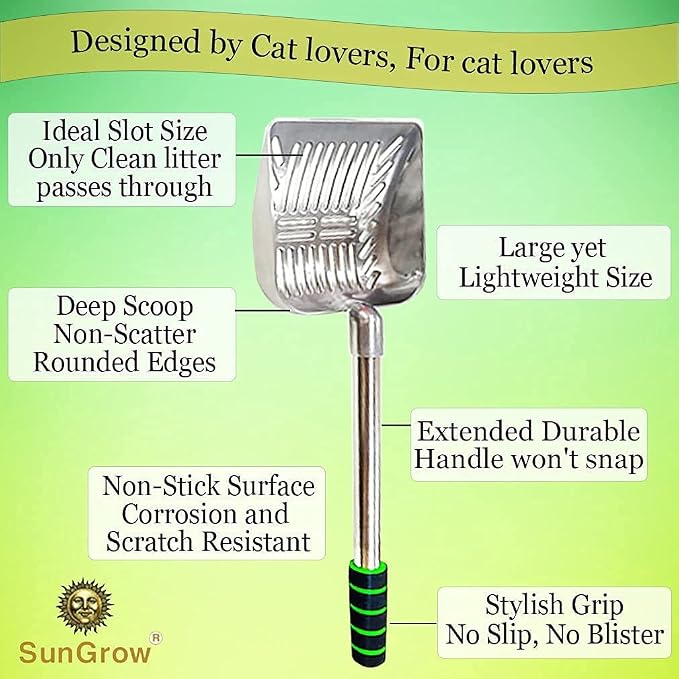 SunGrow Cat Litter Scoop, Stainless Steel Long Handle Chicken Coop Poop Scooper - Image 3