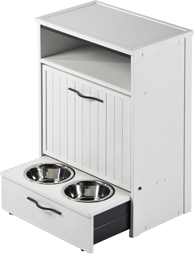 New Age Pet ECOFLEX Brea Dog Food Pantry in Antique White, Two 32 oz Bowls - Image 5