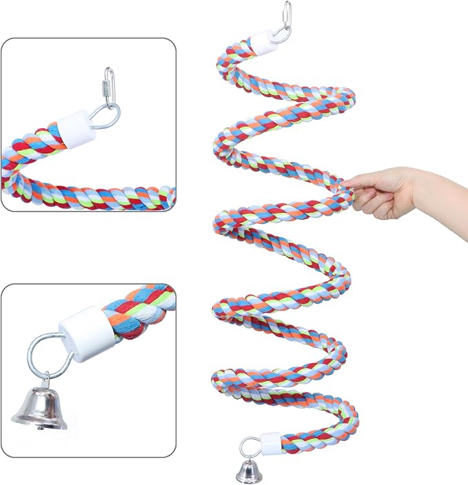 Rope Bungee Perch Bird, 118inch Kintor Pure Natural Colorful Bead Cage Chewing - Image 3