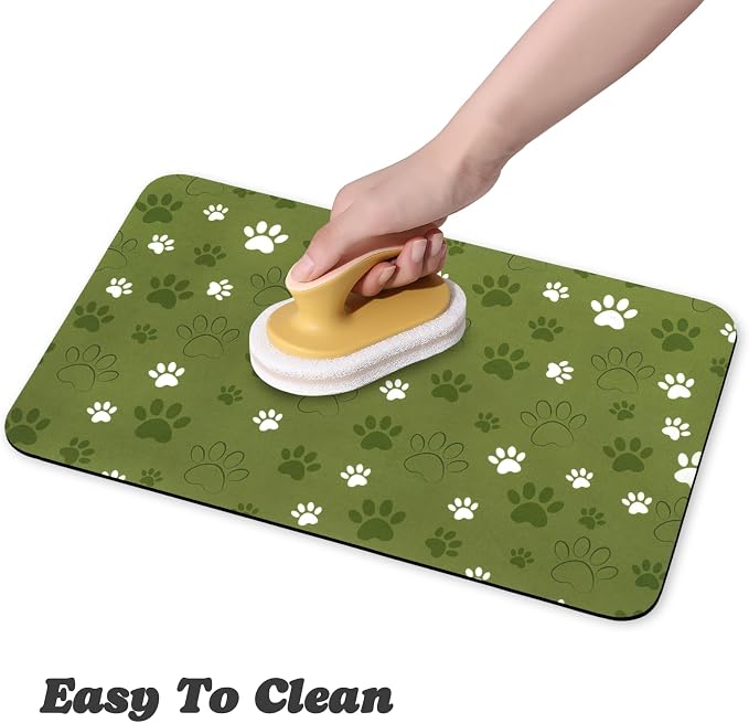 Dog Food Mat, Absorbent Water Bowl Mats Cat Pet Feeding Placemats Dark Green 24 - Image 4