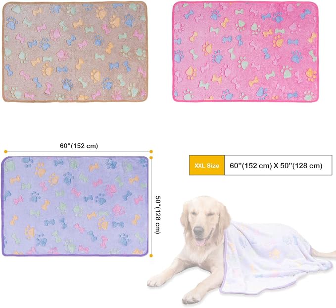 Dono 1 Pack 3 Dog Blankets, Soft Fluffy Fleece Pet Blanket Warm Sleep Mat Paw - Image 3