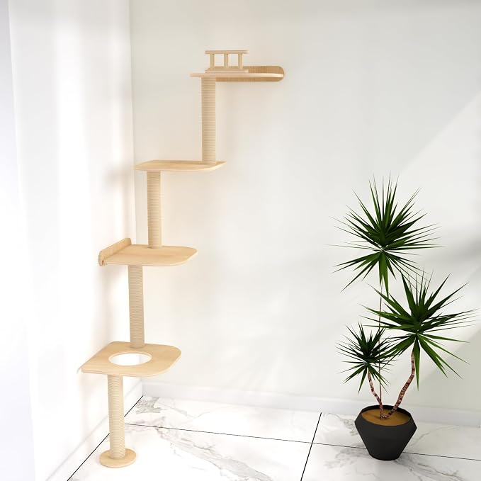 Wall-Mounted Tall Cat Tree Cat Scratching Post, Space Saving Floor to Ceiling - Image 2