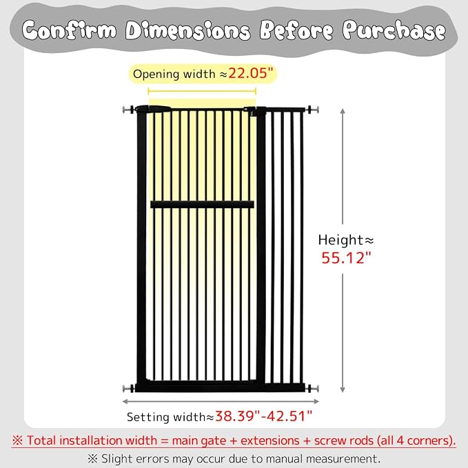 Lumizone Extra Tall Pet Gate 55.12" High Pressure Mounted 38.39"-42.51" Extra - Image 2