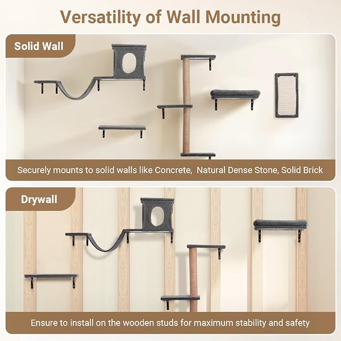 Cat Wall Shelves, 5-in-1 Cat Furniture Set, Wooden Cat Climber - Image 5