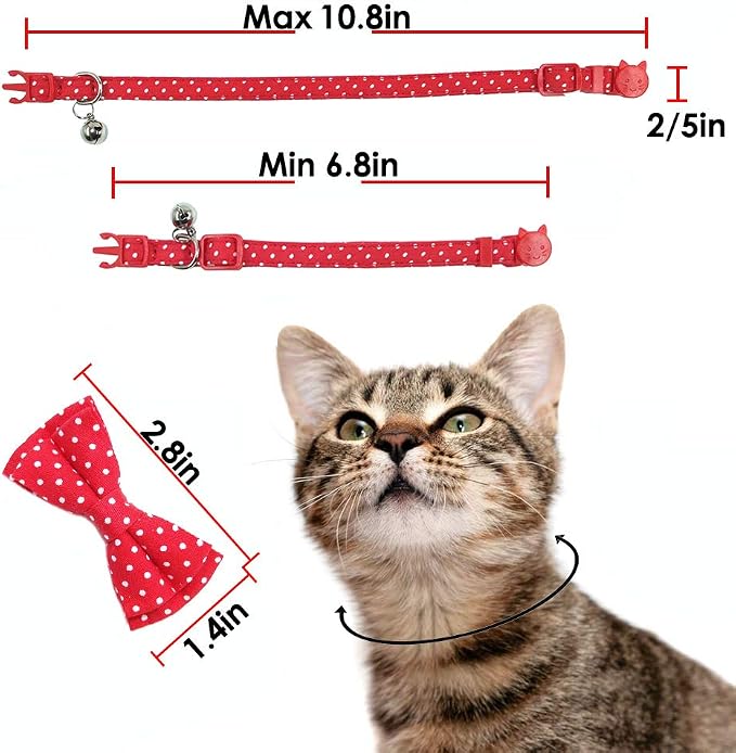 Cat Collar with Bell and Bow Tie, Breakaway Clasp Cute Dots Kitty Kitten Collar - Image 7