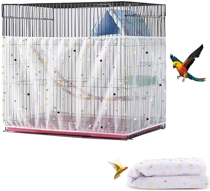 Large Bird Cage Cover, Bird Cage Seed Catcher, Adjustable Soft Airy Nylon Mesh by DECKALY