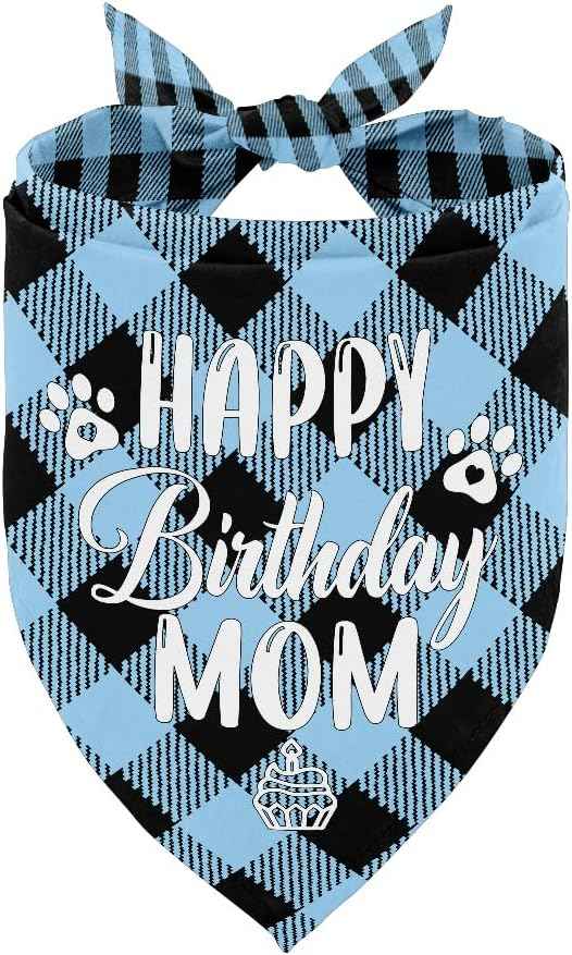 Dog Bandana for Happy Birthday Mom - Classical Plaid Printing Scarf