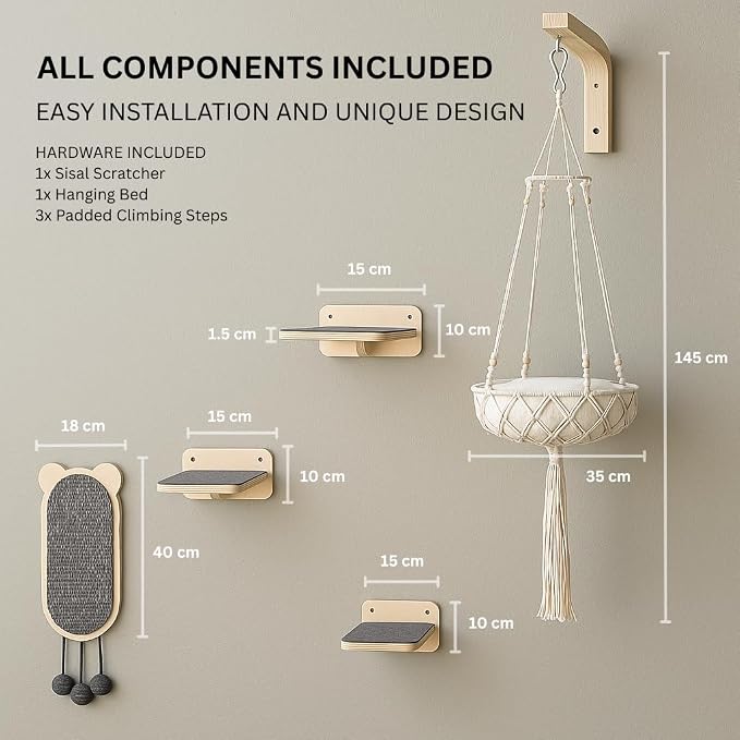 Modern Cat Wall Furniture Set – 5-Piece Hanging Shelves - Image 2