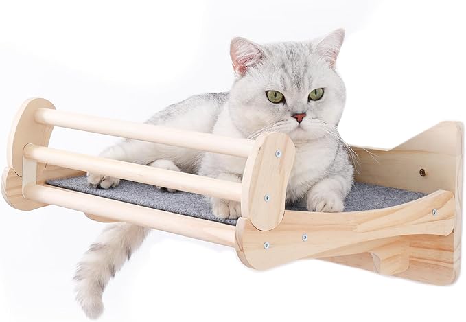 Pine Cat Wall Shelves with Scratch Mat, Wall-Mounted Cat Shelves, Space-Saving by MIUZMORE