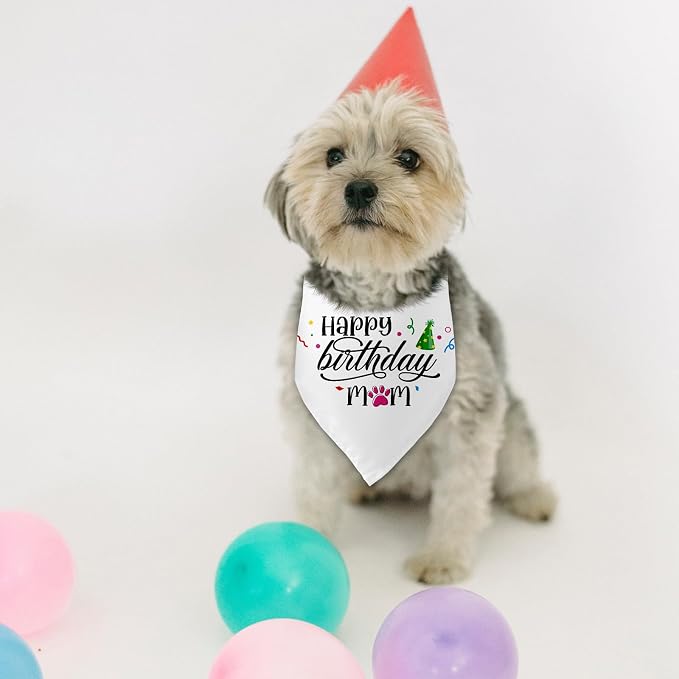 Happy Birthday Mom White Dog Bandana Pet Scarf Accessories Funny Cute Puppy - Image 6