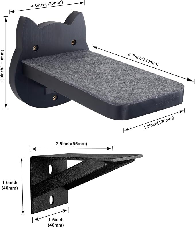 ESPETS Black Painted Solid Wood Cat Wall Climbing Steps Set of 3 - Image 3