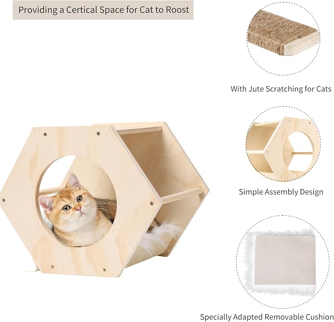 KATRIS Cat Shelves with 3 Steps Scratcher Post & Hammock, Wall Mounted Climbing - Image 4
