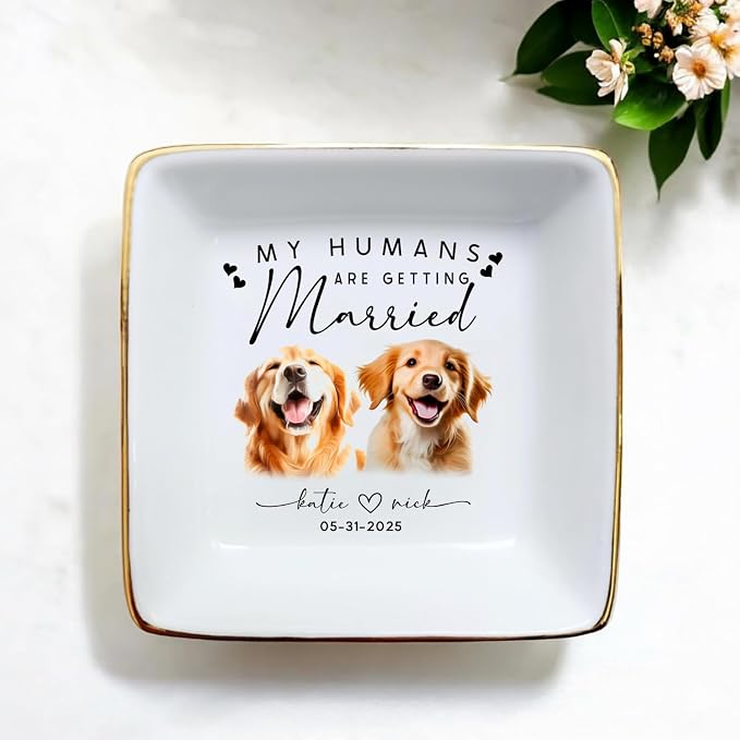 Custom Pet Portrait Watercolor Ring Dish, My Humans Are Getting Married Jewelry - Image 2