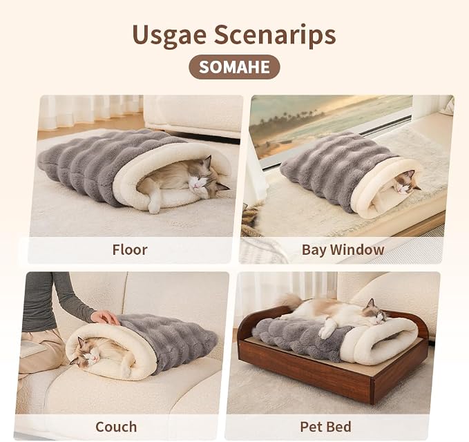 Self-Warming Cat Sleeping Bag, Enclosed Hooded Snuggle Sack - Image 6
