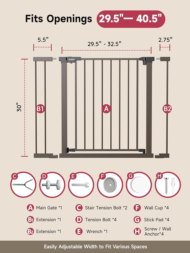 29.5-40.5" Baby Gate for Stairs, Dog Gate for Doorways, Walk Thru Auto Close - Image 6