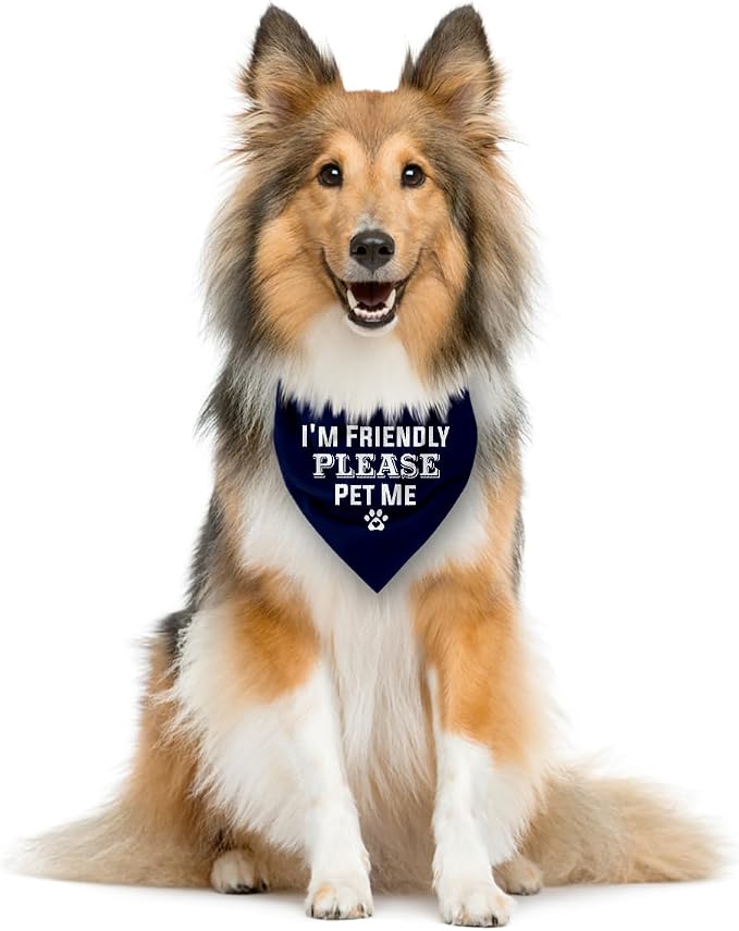 I'm Friendly Please Pet Me Dog Bandana, Dark Blue Dog Bandana, Funny Cute Pet - Image 3