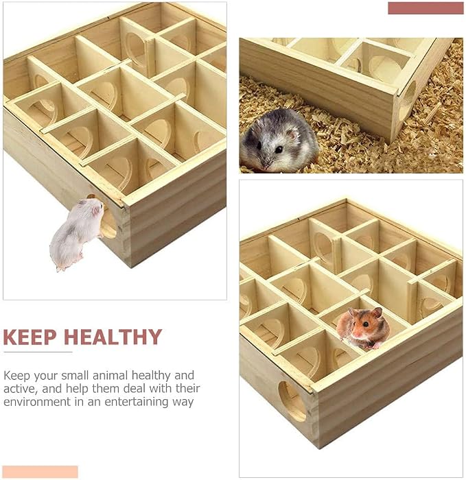 Wooden Hamster Maze Toy Multi-Grid Maze Household Hamster Hideaway Toy Small - Image 5