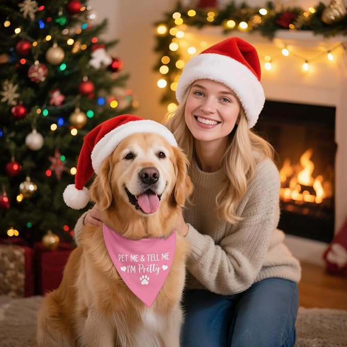 Pet Me & Tell Me I'm Pretty Pink Dog Bandana, Cute Adjustable Scarf - Image 5