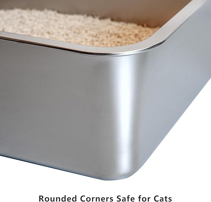 XXL Stainless Steel Cat Litter Box, Includes Catnip Fish Toy & Wand Feather Toy - Image 4
