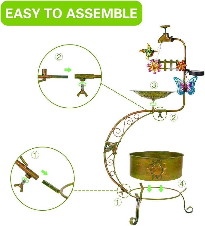 VEWOGARDEN Bird Bath for Outside, Solar Metal Outdoor Standing Birdbath - Image 5