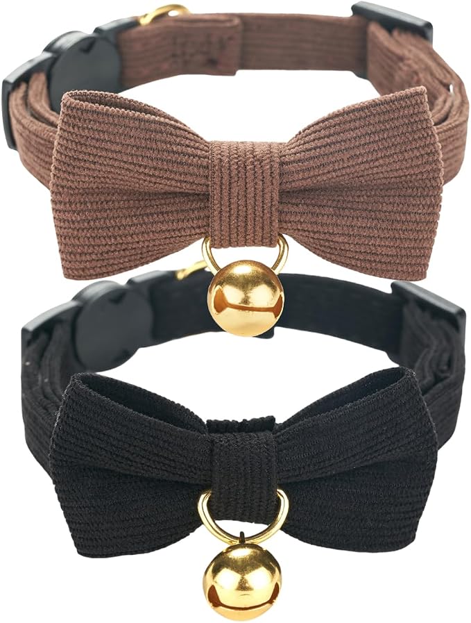 Soft Corduroy Cat Collar, Plaid Pattern, by Petiry