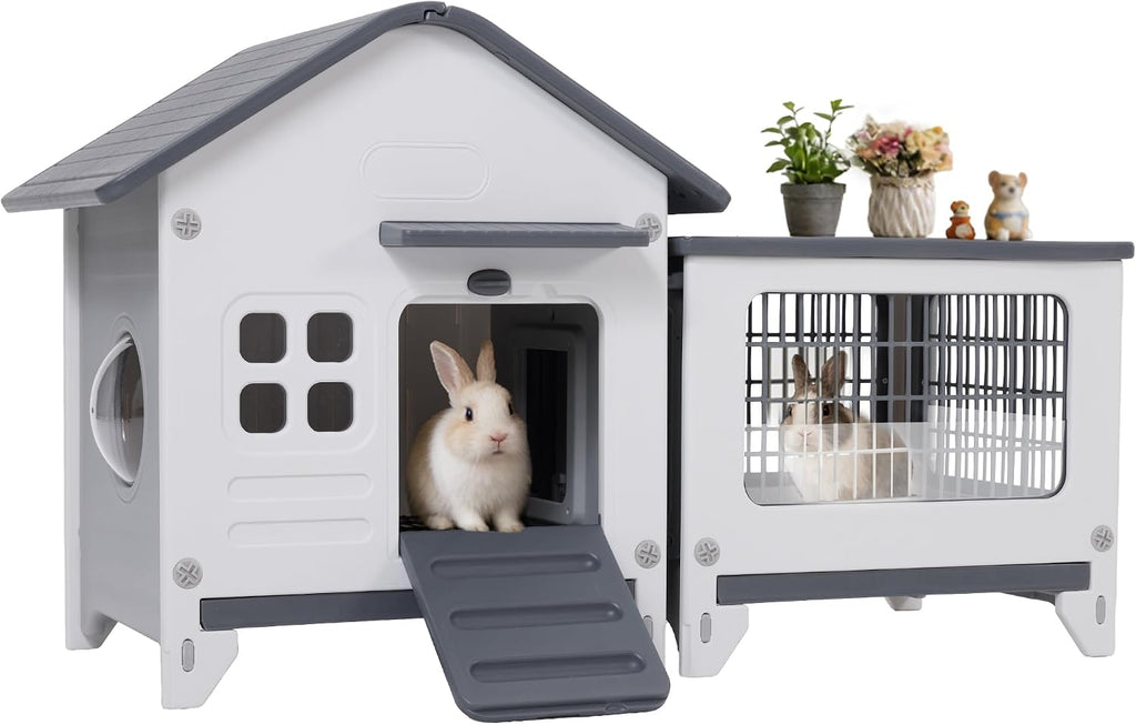 Plastic Rabbit Cage with Run and Leak-Proof Pull-Out Tray - GlobalHabitat Supply
