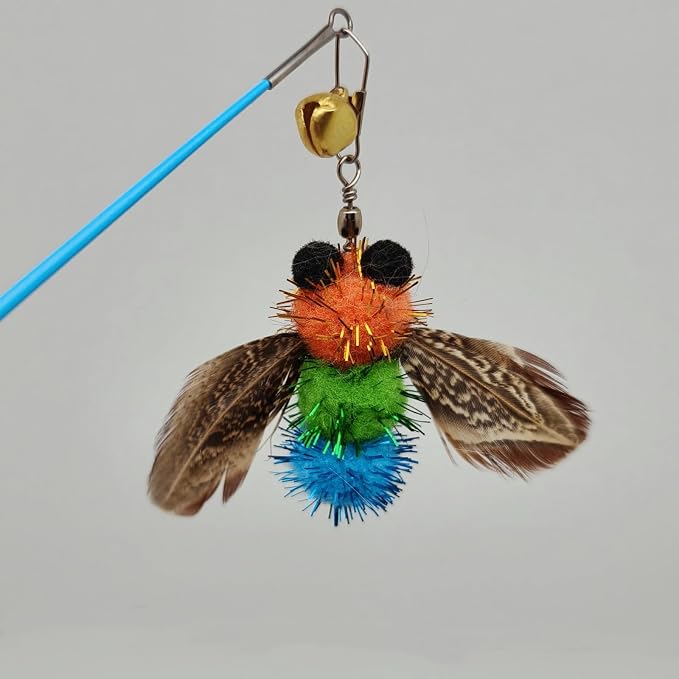 6 PCS Insect Bees, Feather Cat Toys, Kitty Wand Toy Refill, Cat Toy Wand - Image 3