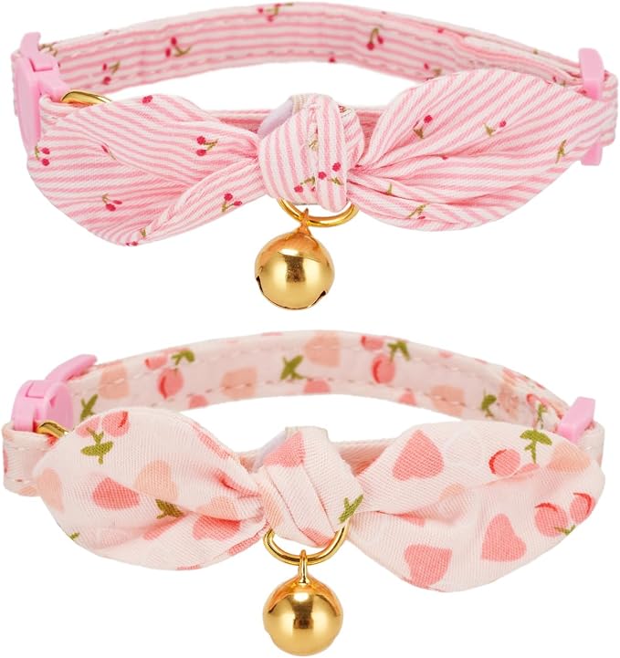 Cotton Bowtie Cat Collar with Bell 2 Pack Adjustable Breakaway Kitten Collars by YUDOTE