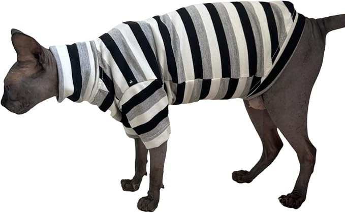 Vintage Stripes Sphynx Hairless Cats Shirt Cotton Cat Turtleneck Pet Clothes - Image 4