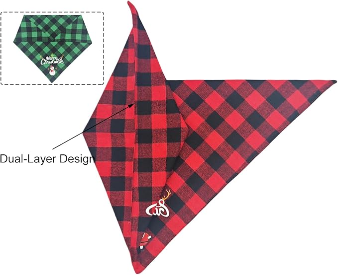 Christmas Dog Bandanas 2PCS-Small, Classic Plaid Triangle Holiday Scarf - Image 4
