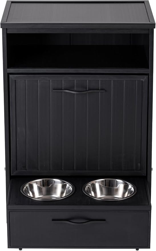 New Age Pet ECOFLEX Brea Dog Food Pantry in Black, Two 32 oz Bowls, Moisture - Image 3