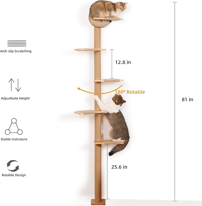 5 Tier Floor to Ceiling Cat Tree Tower - Image 2