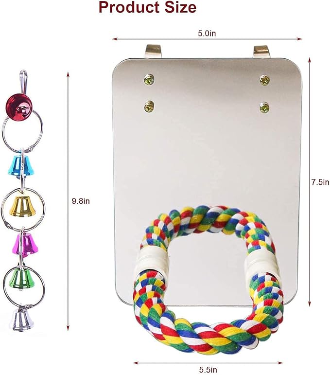 7" Bird Mirror with Rope Perch Bird Toys Swing, Comfy Perch - Image 2