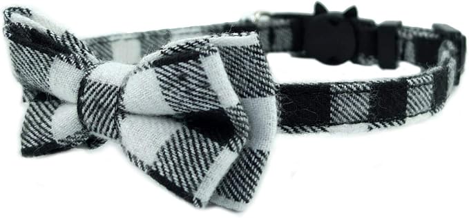 Cat Collars Breakaway with Bell and Bow Tie, Plaid Design Adjustable Safety - Image 3