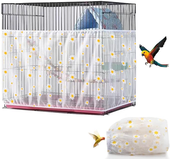 Large Bird Cage Cover, Bird Cage Seed Catcher, Adjustable Soft Airy Nylon Mesh by DECKALY