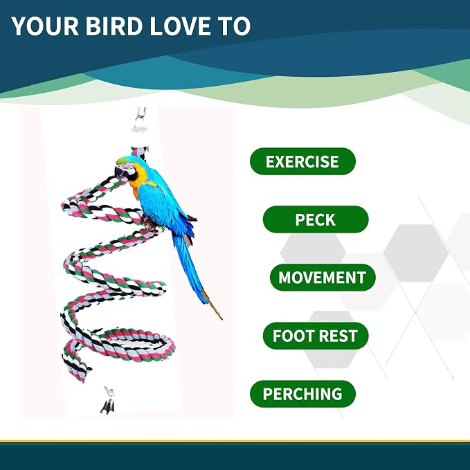 65 inch Length Colorful Cotton Bendable Rope Perch Swing Bird Chew Toys Amazon - Image 5