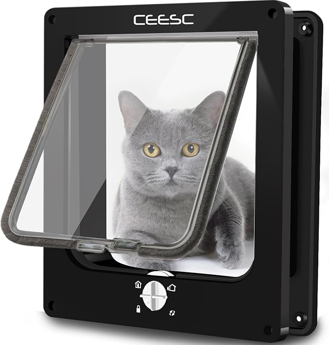 CEESC Large Cat Door for Interior/Exterior Door, Weatherproof, Rotary 4 Way by CEESC