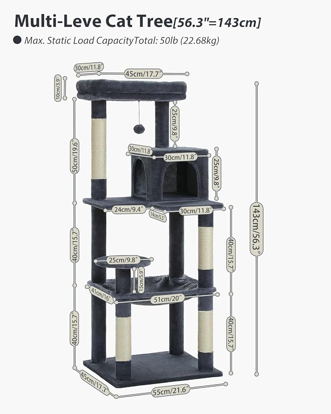 Cat Tree for Large Cats with Metal Plush Big Hammock, 56.3" Cat Tower for - Image 5