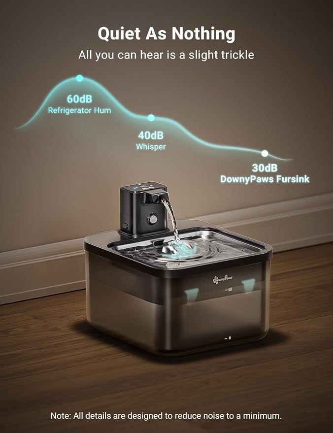 DownyPaws Cat Water Fountain Stainless Steel Cordless, 84oz/2.5L Fursink - Image 8
