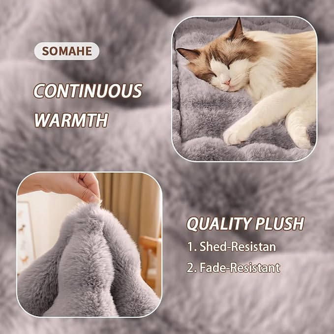 Self-Warming Cat Bed, Plush Faux Fur Pet Bed Mat - Image 7