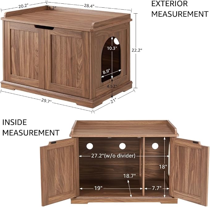 unipaws Cat Litter Box Enclosure Furniture, Hidden Litter Box Cover Washroom - Image 6